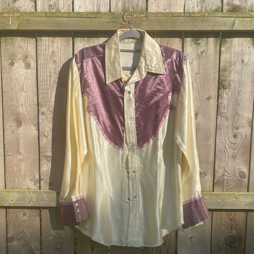 Disco western purple/pink & beige button up top